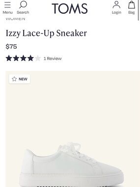 New in box TOMS White Izzy Lace-Up Women's Sneaker size 9